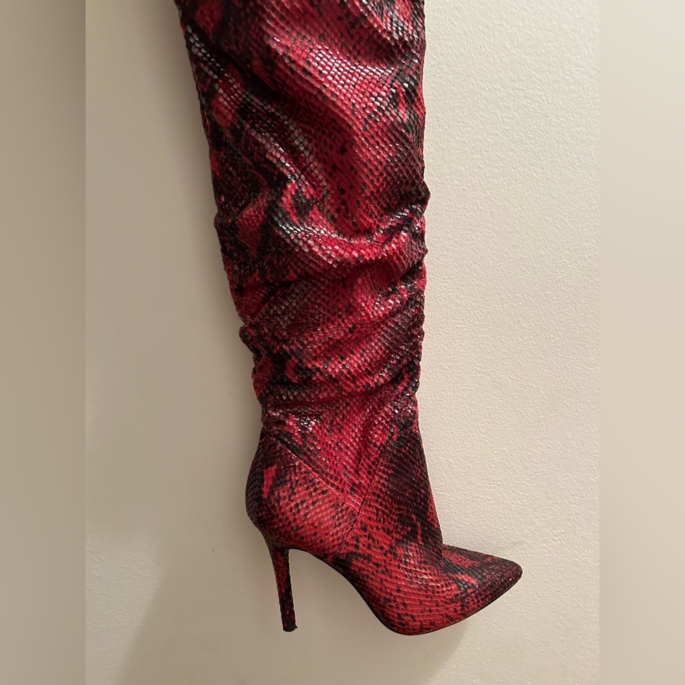 Red Snake Print Women's Boots